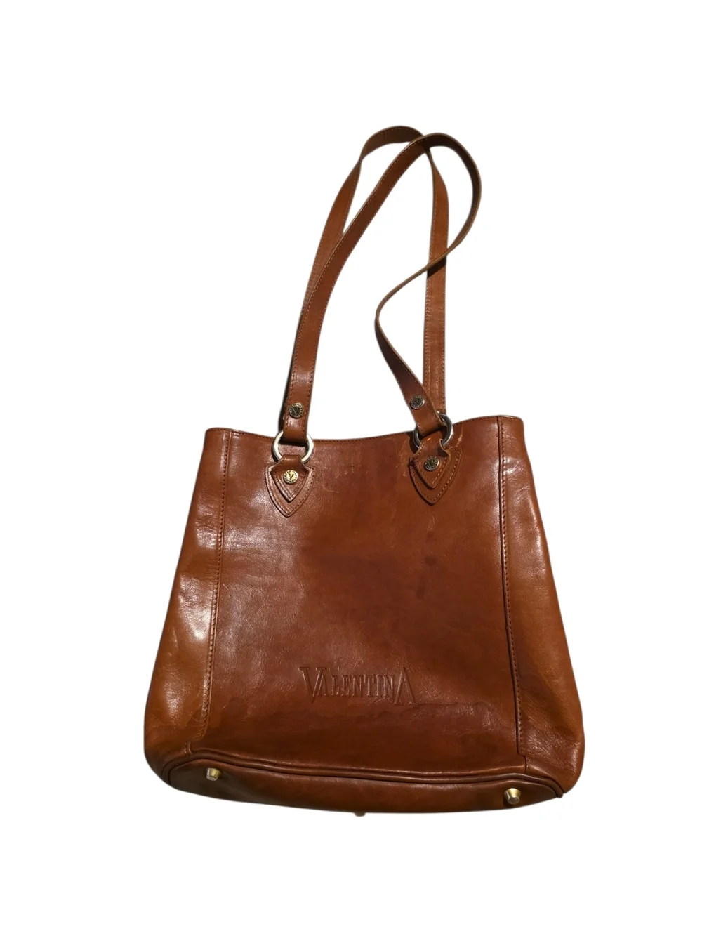 VALENTINA by Di Pell Brown Genuine Leather Tote Shoulder Bag Made in Italy